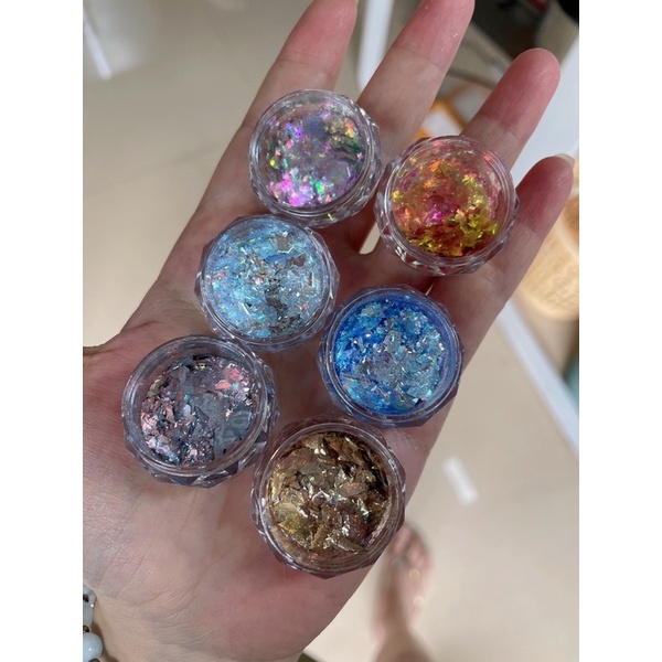 Phụ kiện nhũ thuỷ tinh siêu sáng hàn quốc trang trí nail 6 màu