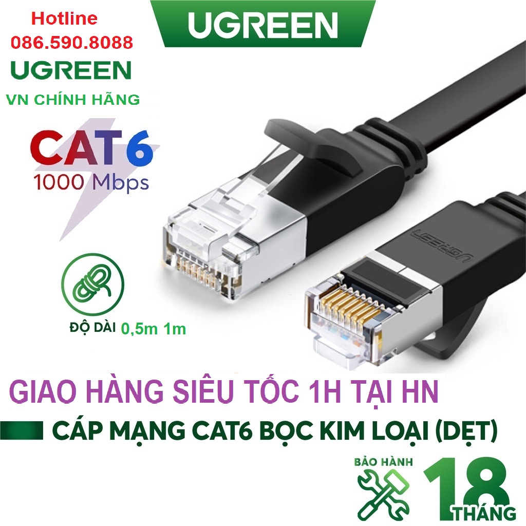 Dây cáp mạng Cat6 RJ45 dẹt Dài 0,5m 1m Cao Cấp UGREEN 50183 50184