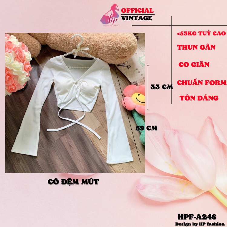 Áo croptop tay dài cổ V, áo nữ body tay loa thun gân màu đen kiểu dáng hàn quốc A246
