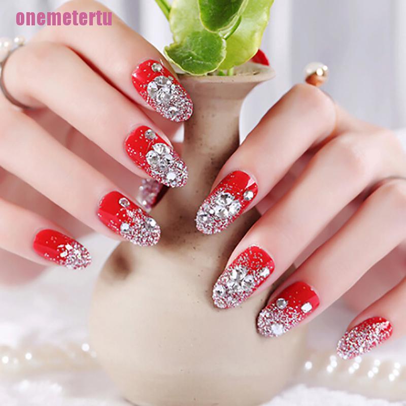 Bộ 24 Móng Tay Giả Tròn Màu Đỏ Đầy Cá Tính