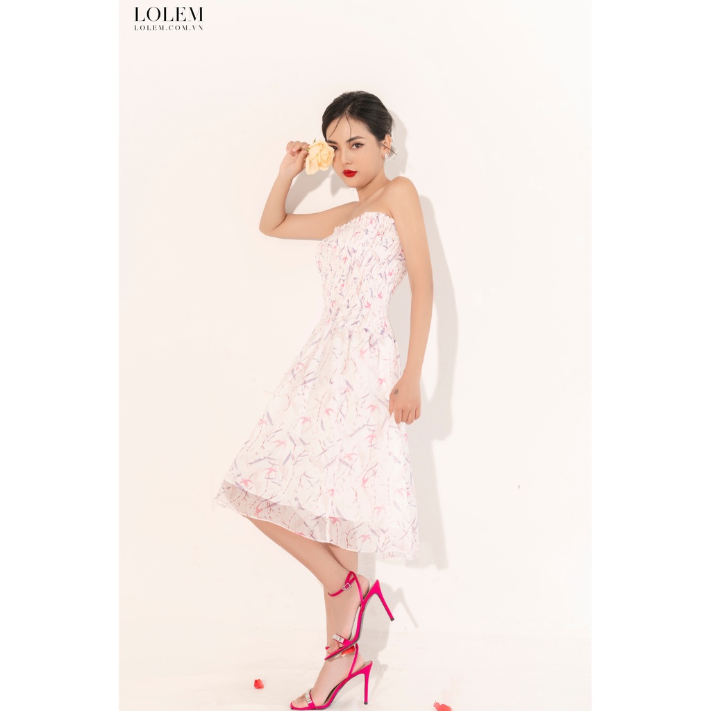 Set váy tơ hoa xước đầm cúp nhún ngực kèm áo khoác LOLEM SV228