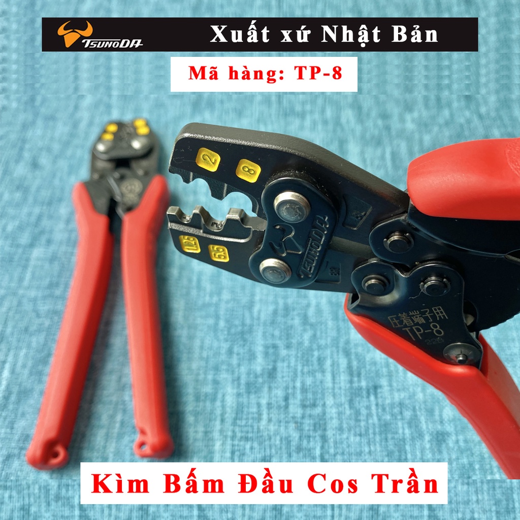 Kìm bấm cos TP-8 hãng Tsunoda sản xuất tại Nhật bản- Kiểu bấm điểm - cho size cos từ 1.25 đến 8.0mm2 và đầu cos Nichifu