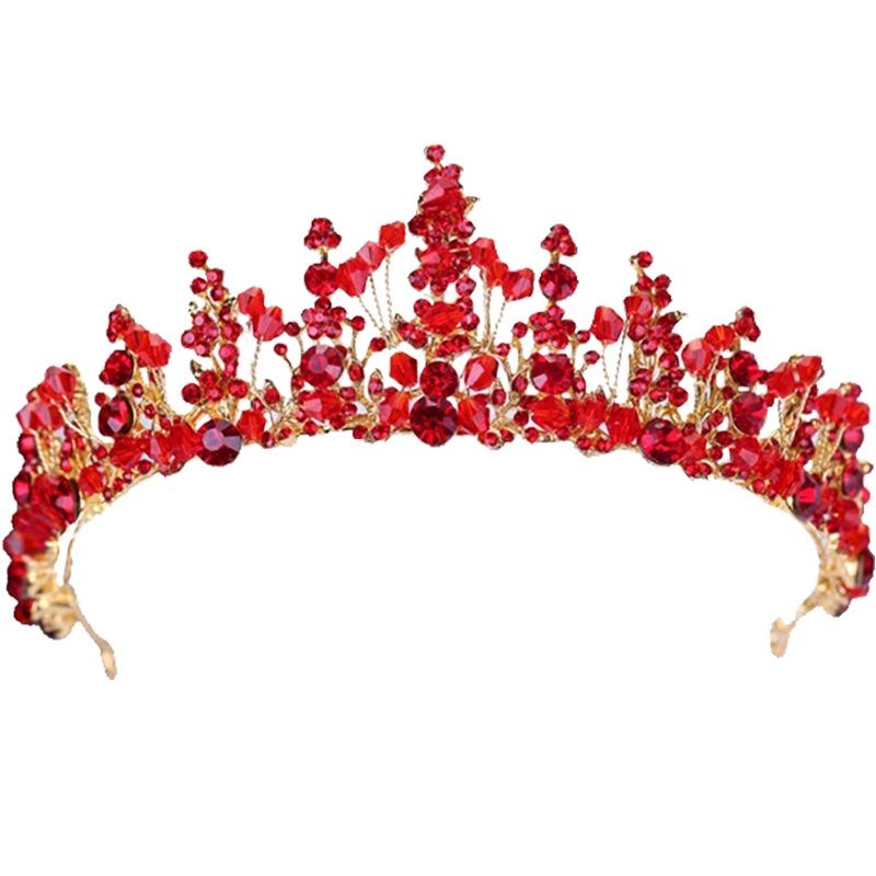 Phụ Kiện Cài Tóc Hình Vương Miện Công Chúa Đính Đá Màu Đỏ Phong Cách Mới Cho Bé Gái