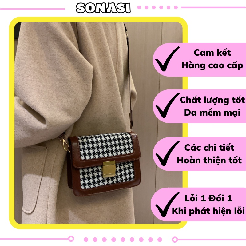 Túi xách đeo chéo đi chơi hoạ tiết caro cao cấp Sonasi TXN0014
