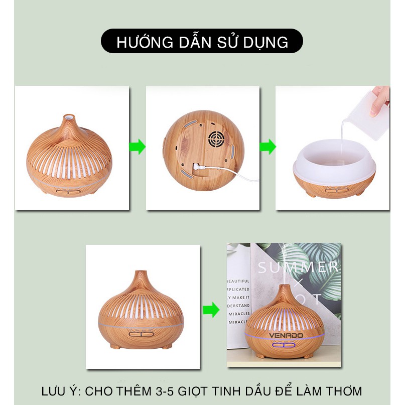 Máy xông tinh dầu siêu âm Đèn Lồng Cổ Cao Lưới led 7 màu 300ml Venado