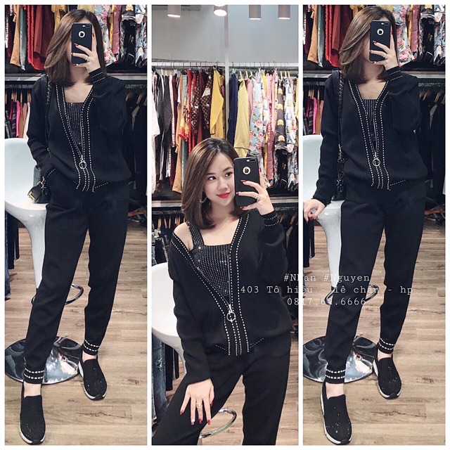 Bộ set len cồ V viền