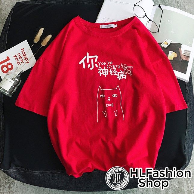 Áo thun tay lỡ form rộng Mèo meo meo Craxy Hàn Quốc, áo phông form rộng size HLFashion