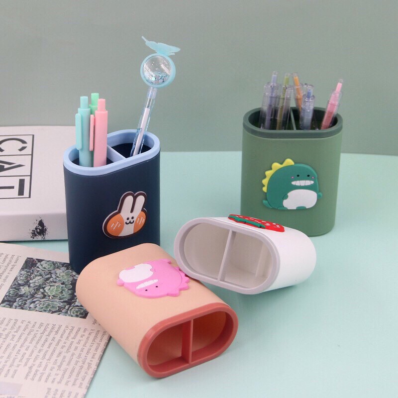 (XẢ KHO HÀNG HOT) Hộp đựng bút, khay đựng bút 2 ngăn bằng nhựa để bàn học dễ thương