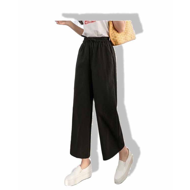 Quần ống rộng thun lững nữ lưng thun ống rộng dạng lững nhiều màu đen kem trắng vải mát mặc thoải mái dưới 55kg