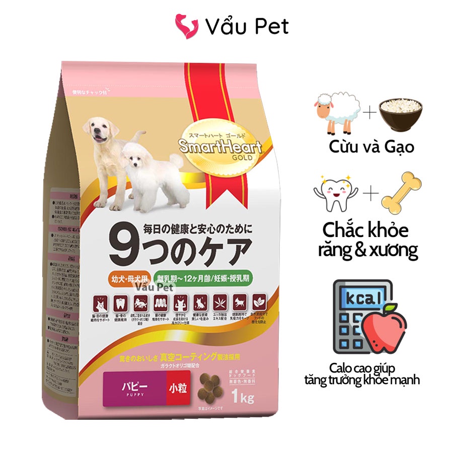 Thức ăn cho chó SmartHeart Gold Puppy 1kg - Hạt cho chó con vị cừu và gạo Vẩu Pet Shop