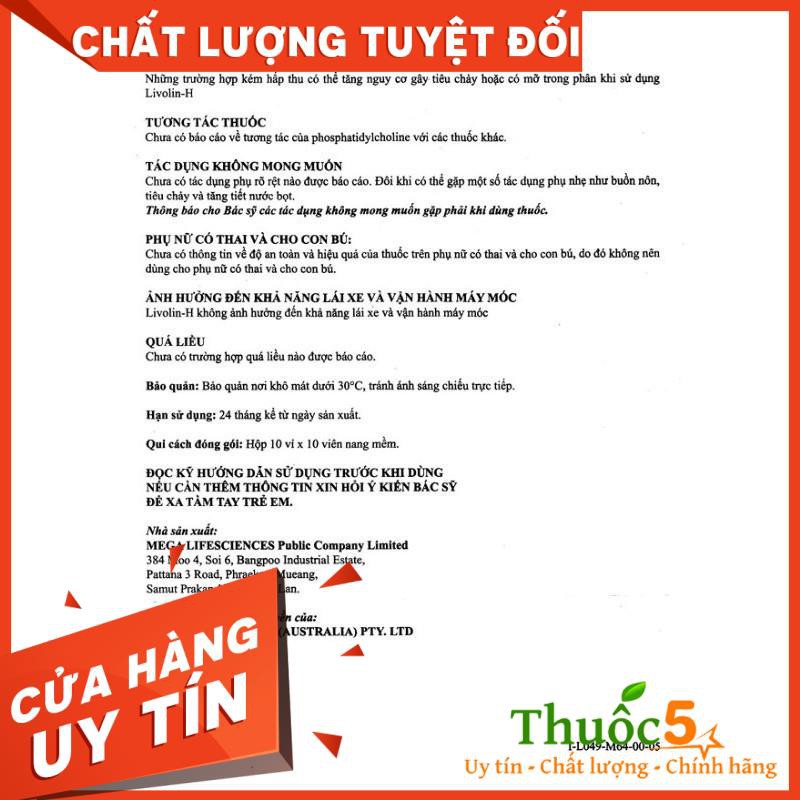 Livolin-H giải độc, bảo vệ chức năng gan, hộp 100 viên