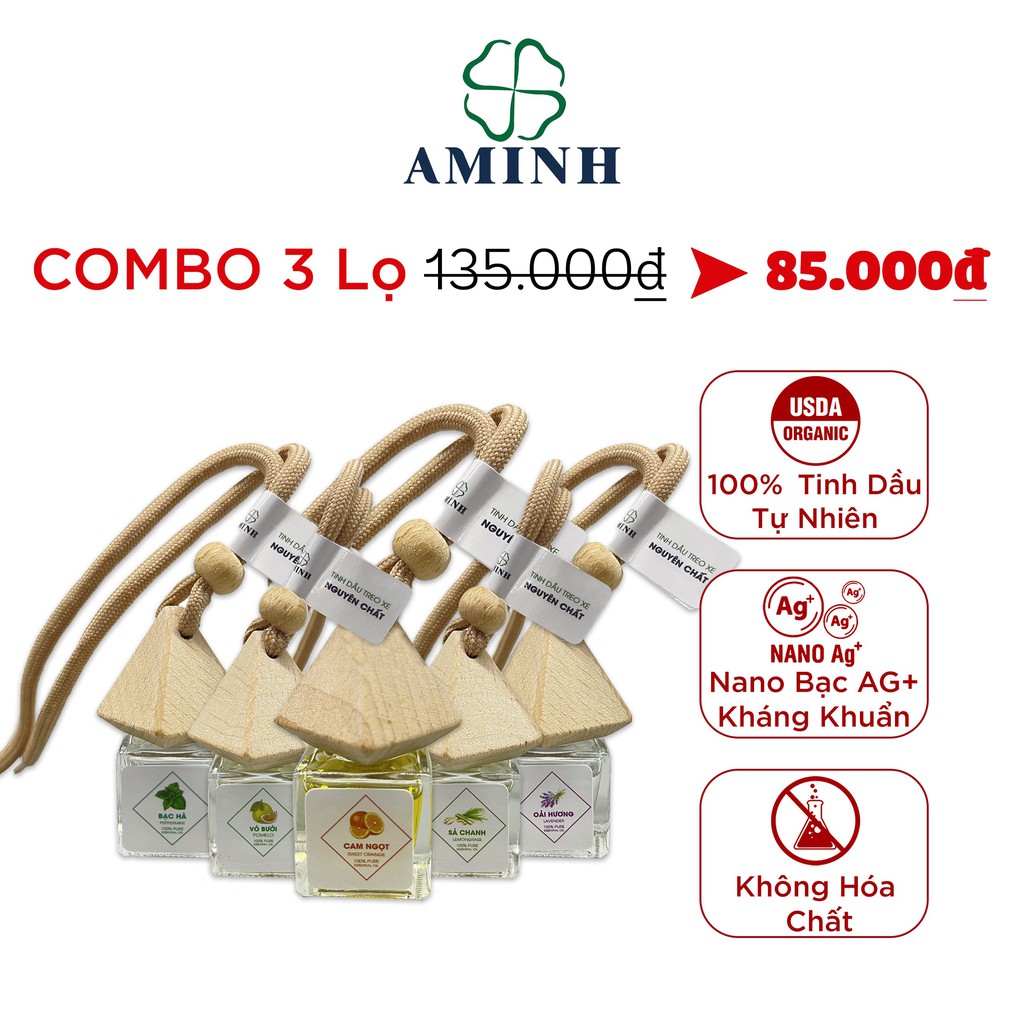 Tinh Dầu Treo Xe Ô tô ,Phòng Ngủ Cao Cấp AMINH Làm Sạch Không Khí, Khử Mùi, Kháng Khuẩn, Thơm Xe Ôtô Lọ 5ml