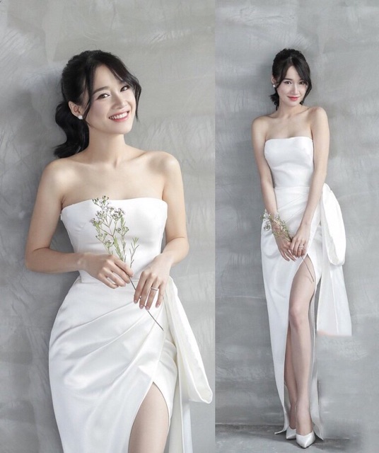 Đầm dạ hội kiểu cúp ngực nơ chéo tà Nhã Phương | BigBuy360 - bigbuy360.vn