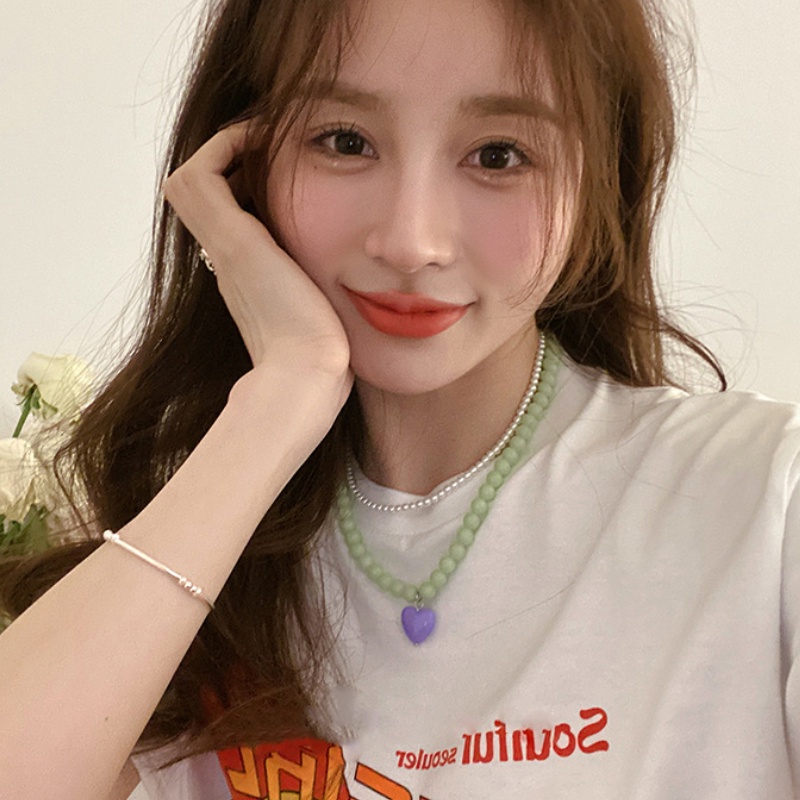 Vòng cổ Mặt Trái Tim Màu Sắc Phong Cách Hàn Quốc 2022 Cho Nữ
