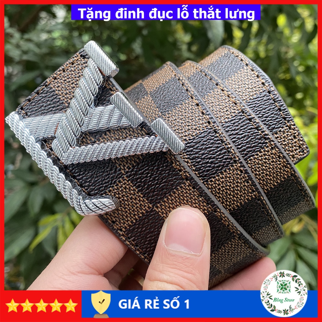 Thắt lưng nam LV dây lưng lv nam cao cấp mặt kim loại nguyên khối trẻ trung sành điệu dây may viền chắc chắn DLLV005T