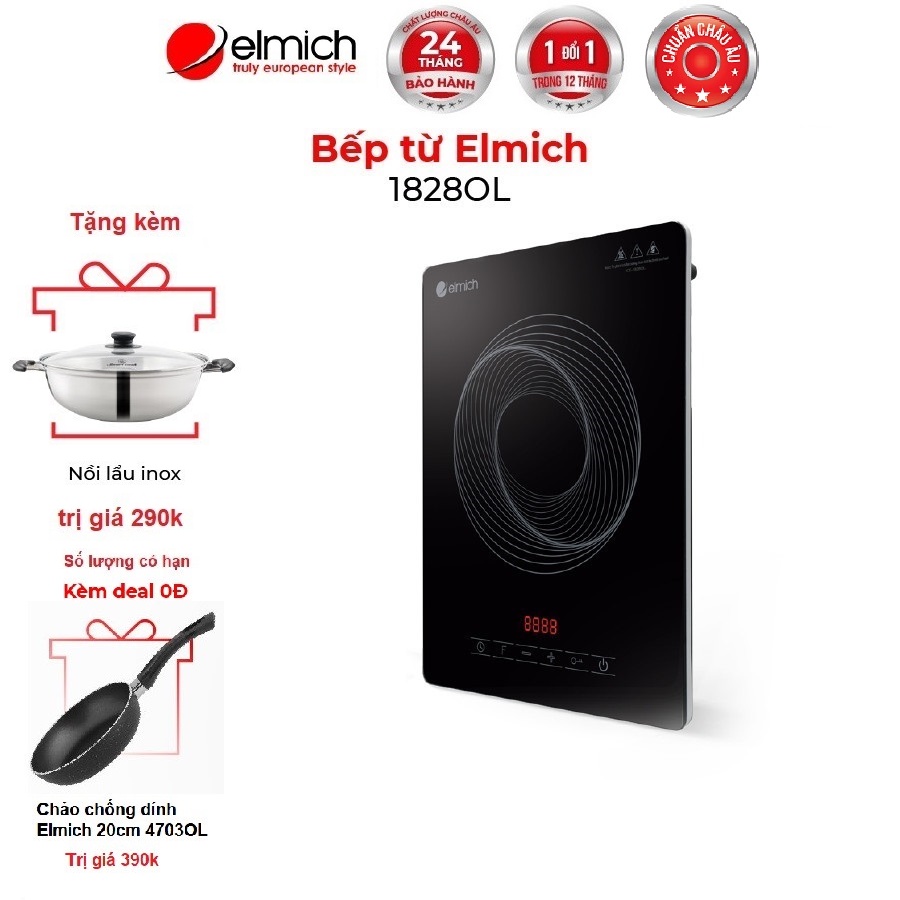 Bếp điện từ cao cấp Elmich ICE-1828OL (BH 24 tháng) tặng kèm nồi lẩu inox cao cấp