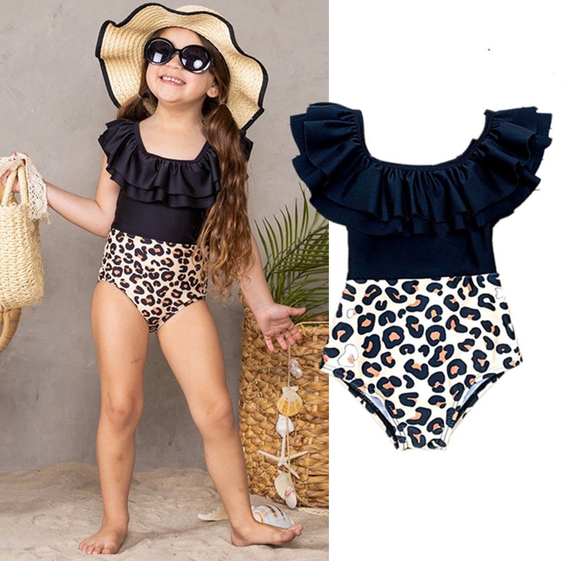 Bộ Đồ Bơi Một Mảnh Tay Ngắn Họa Tiết Da Báo Dễ Thương Cho Bé Gái