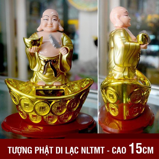 Phật Di Lạc Vẫy Quạt Gật Đầu Đứng Trên Thỏi Vàng - Năng Lượng MT - 6509