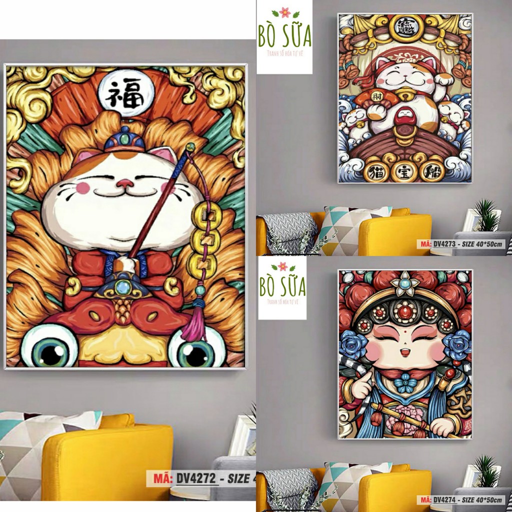 Loại khung dày 2.5cm Tranh sơn dầu số hóa Các mẫu tranh linh vật, Thần tài size 40x50cm đã căng khung và đầy đủ phụ kiện