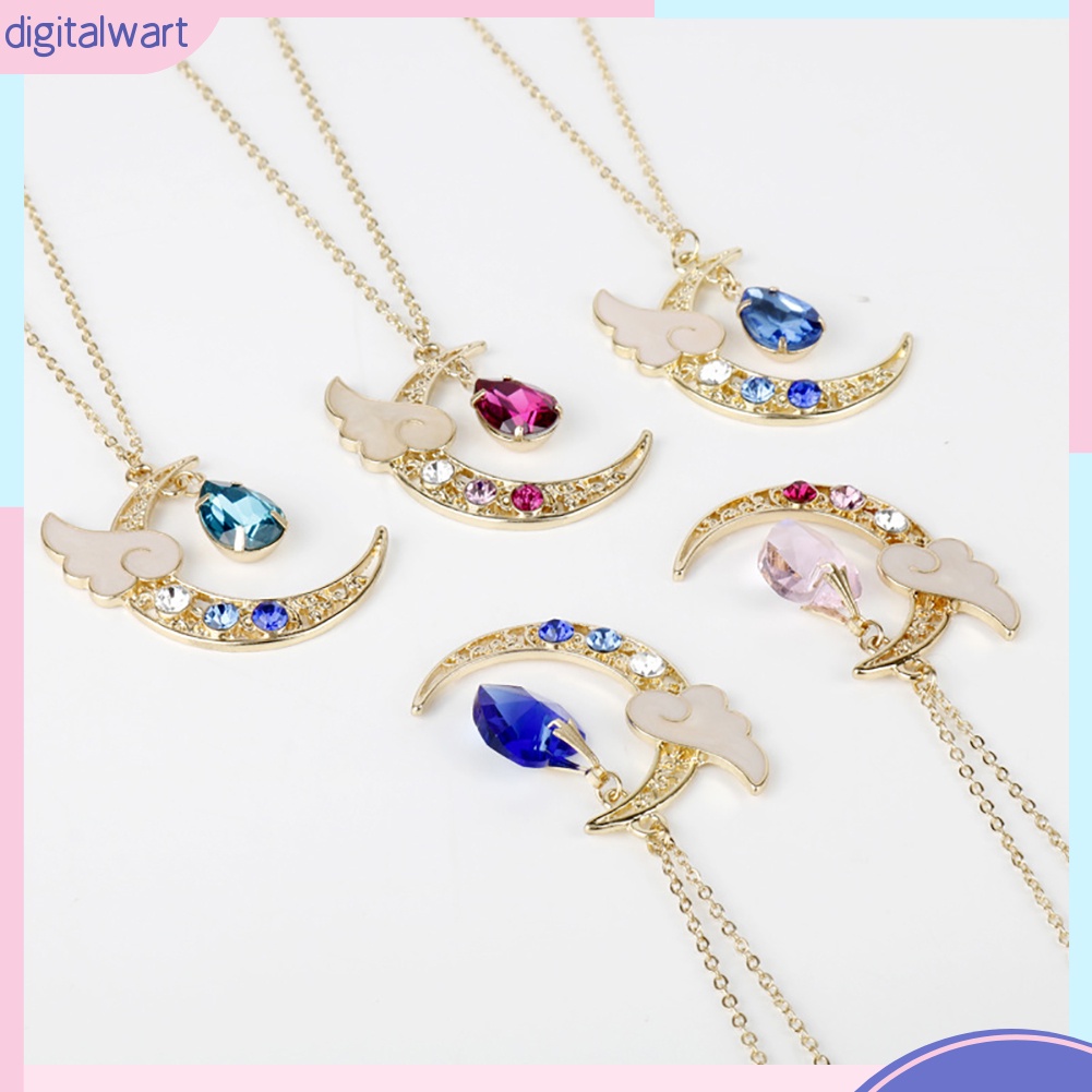 Dây chuyền thiết kế mặt trăng lưỡi liềm và cánh đính đá nhân tạo thời trang dành cho nữ