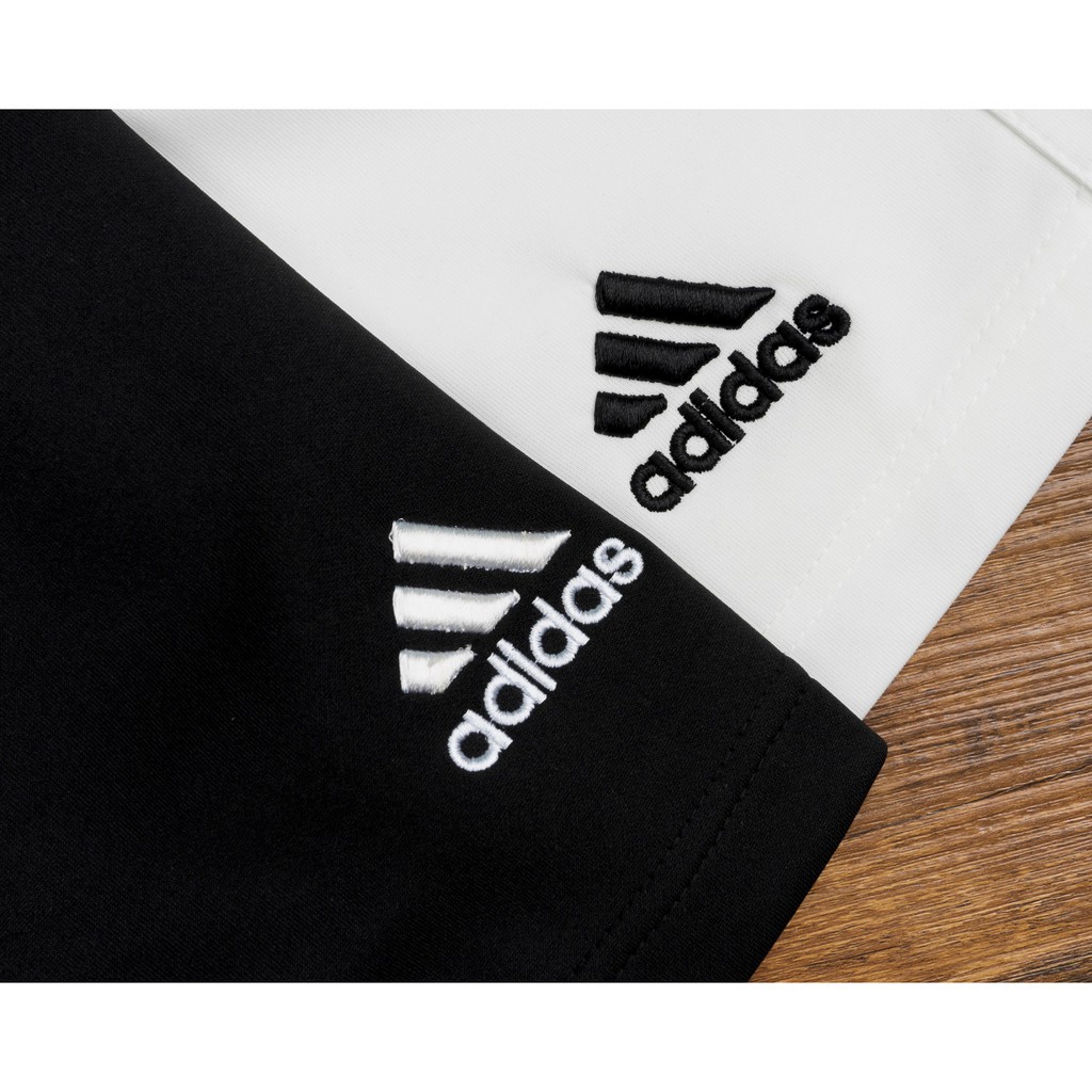 Quần đùi tập gym nam ba sọc logo adidas núi hai màu trắng đen chất liệu thun poly cực đẹp [ảnh thật]