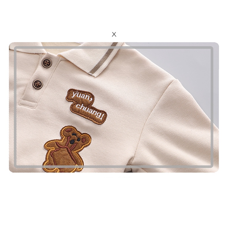 HÀNG ĐẸP-Sét áo polo thêu gấu, quần kaki cho bé trai mẫu 2022. Bộ nỉ da cá thêu gấu