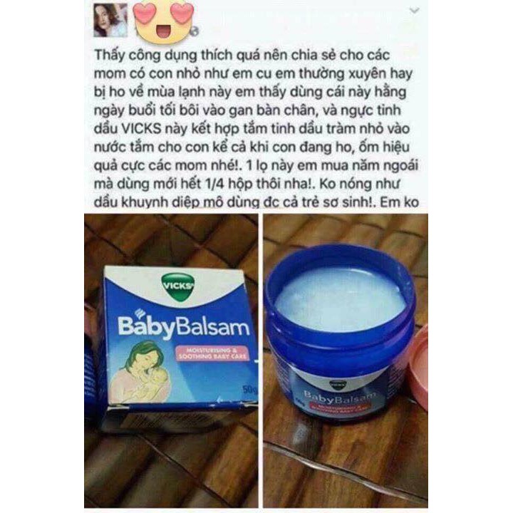 Dầu Bôi Giữ Ấm, Phòng Ho, Cảm Lạnh Cho Bé - Vicks Baby Balsam 50g PHÒNG HO , CẢM LẠNH CHO BÉ