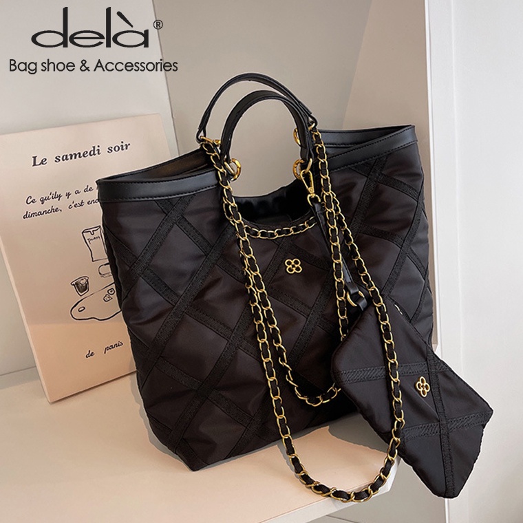 Dela Túi Xách Vải Sức Chứa Lớn Phối Dây Xích Kim Cương Phong Cách Mùa Thu Dành Cho Mẹ Và Con Gái