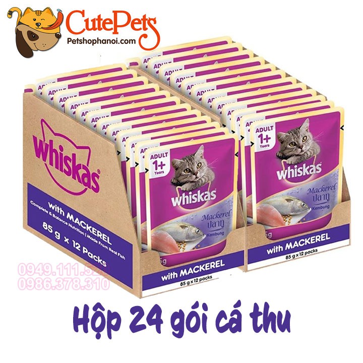 [Hộp 24gói] Thức ăn Pate Whiskas 85g Dành cho mèo - CutePets