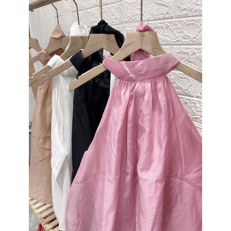 Áo lụa cổ yếm kèm dây nơ | BigBuy360 - bigbuy360.vn