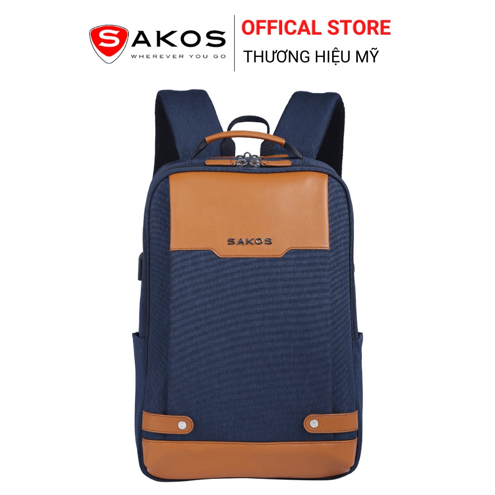 Chính hãng SAKOS Balo Laptop sakos, Balo Thời Trang Phối Da SAKOS MATURA 14 15" NEW 2023