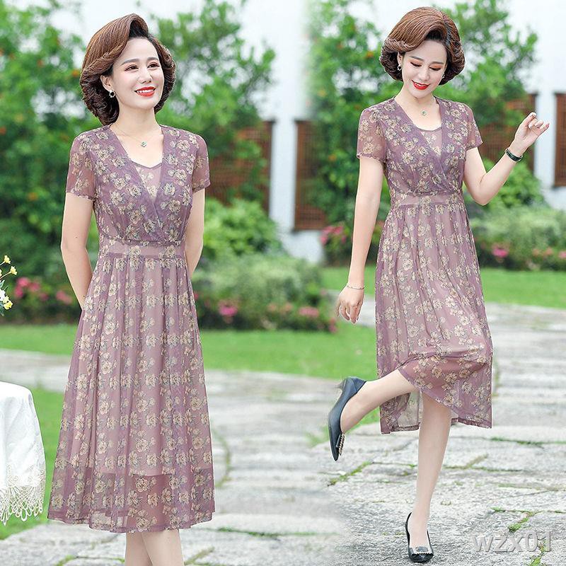 Mom dress dress quý phái mùa hè 2021 kiểu mới 40 tuổi 50 phụ nữ trung niên và cao tuổi váy thần thái