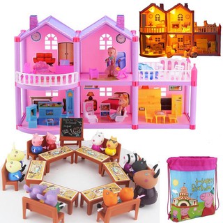 BỘ LẮP GHÉP NHÀ BÚP BÊ CỠ LỚN CHO CÁC BÉ - MÔ HÌNH LẮP GHÉP NGÔI NHÀ BIỆT THỰ TẶNG KÈM 4 CHÚ HEO PEPPAPIG DỄ THƯƠNG