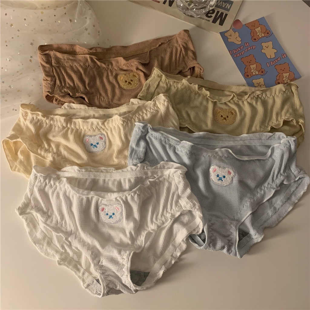 Set Áo lót vải cotton Thêu Hình Gấu Kèm Quần Lót Quyến Rũ Cho Nữ