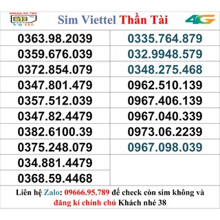 Sim Viettel Thần Tài số đẹp 38