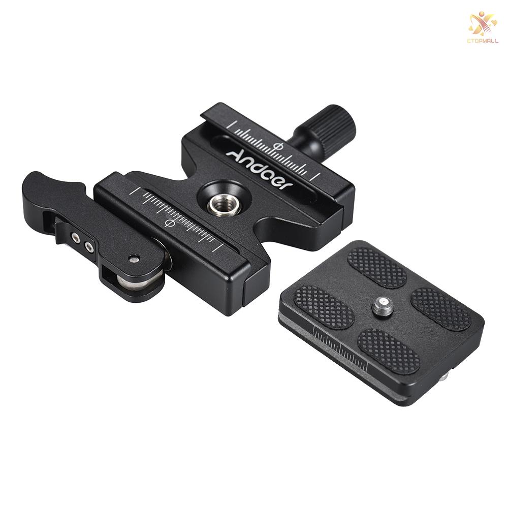 ET Andoer CL-50LS Aluminum Alloy Quick Release Clamp and Quick Release Plate with Adjustable Lever Knob-Type 1/4&quot; &amp; 3/8&quot; Screw Hole Compatible for Arca Swiss Standard Quick Release Plate Ball Head Tripod