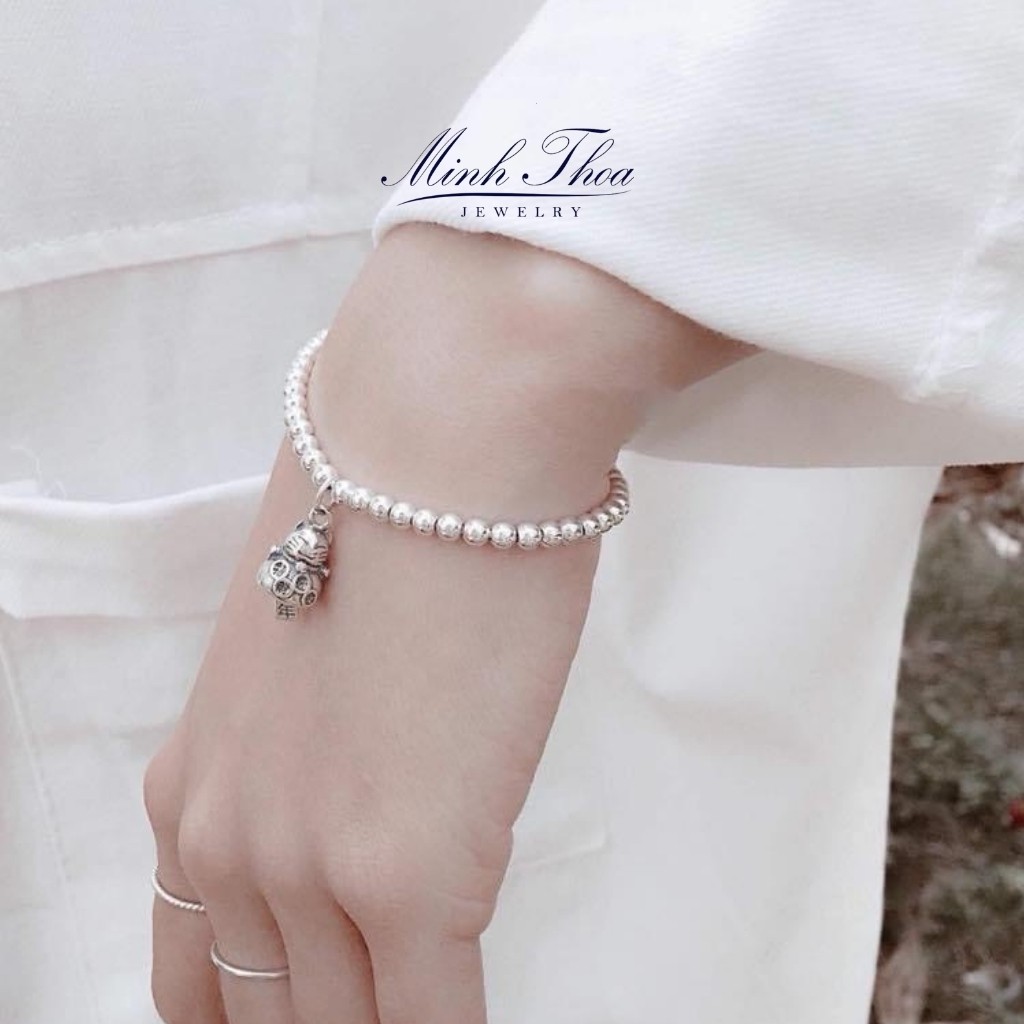 Lắc tay, vòng bi bạc tròn trơn, trang sức bạc nguyên chất cho mẹ và bé Minh Thoa JEWELRY