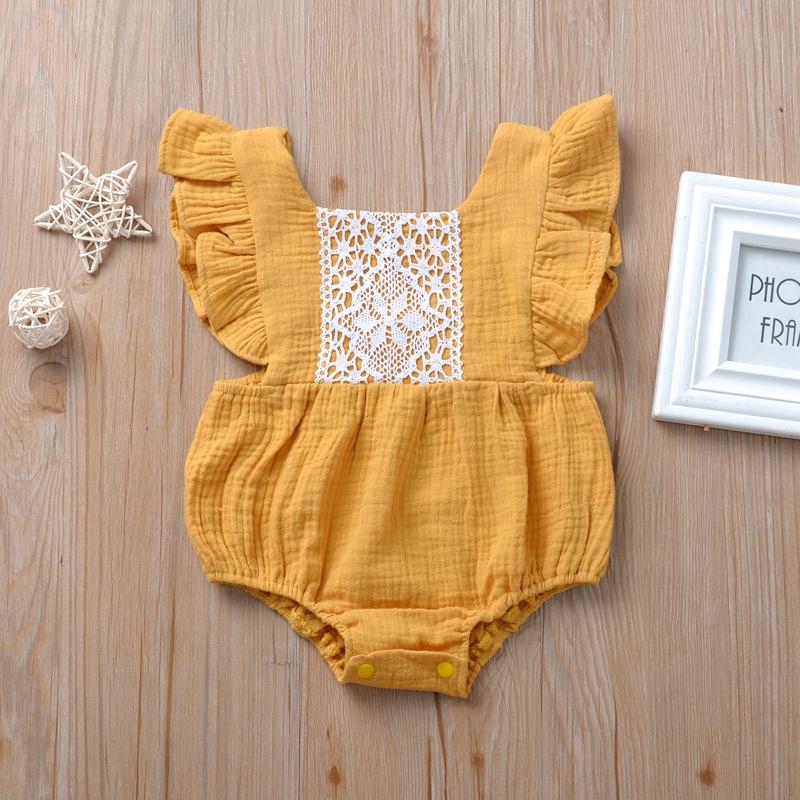 Jumpsuit Cotton Sát Nách Phối Ren Màu Trơn Cho Bé Gái