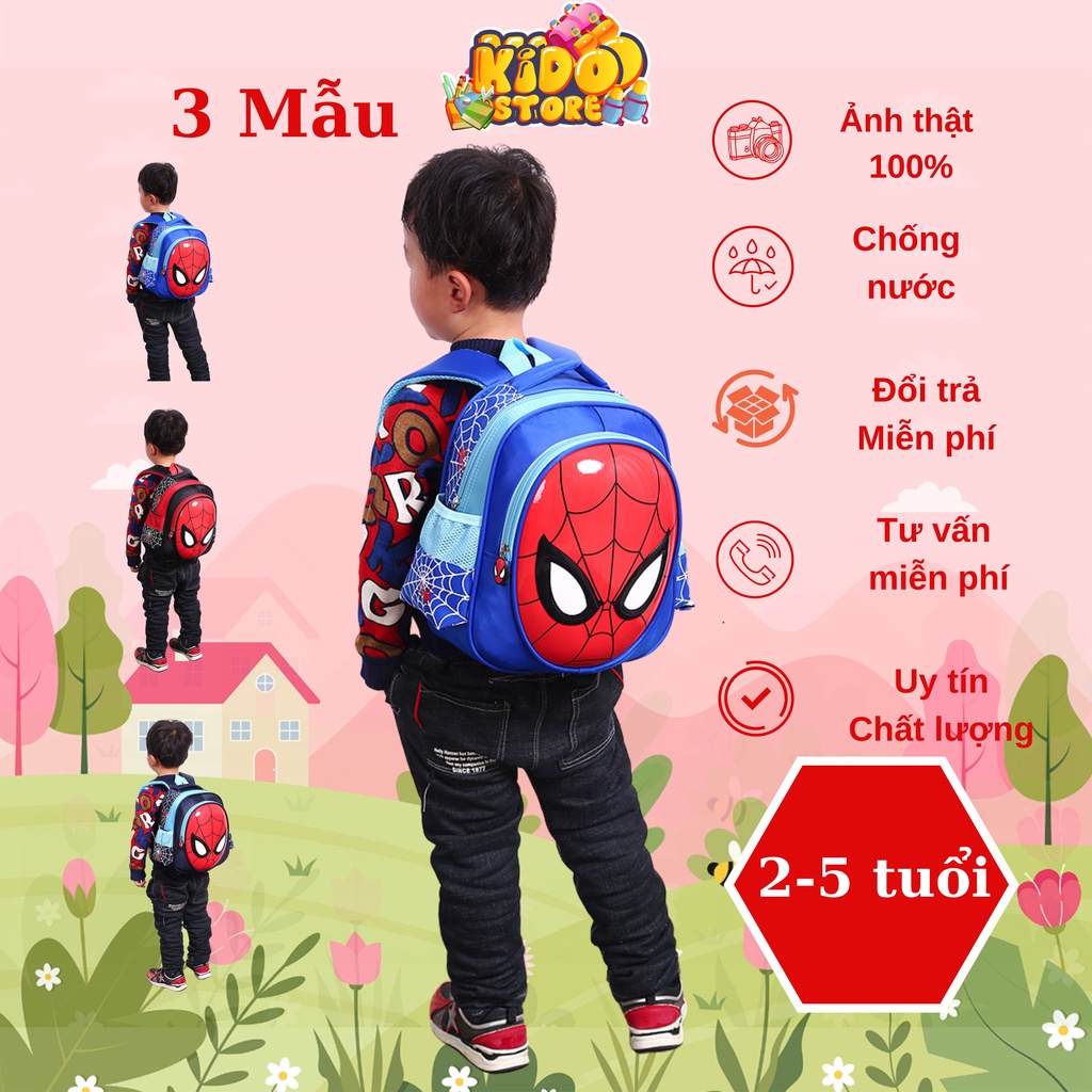 Balo cho bé mẫu giáo, mầm non hình siêu nhân, người nhện chống thấm nước, chống va đập siêu nhẹ KDB13