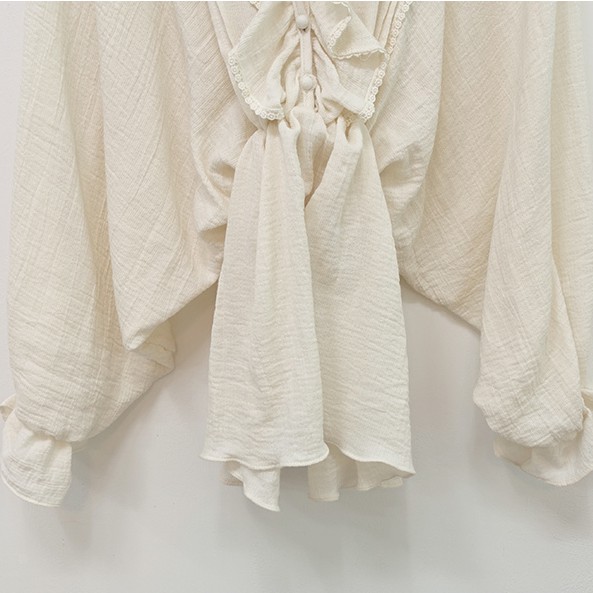 Áo Kiểu Tay Dài Phối Bèo Thiết Kế Cổ Chữ V Thanh Lịch 27395