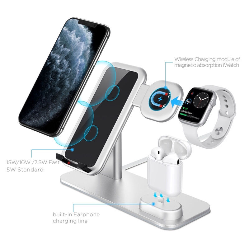 3C✿ Desktop Aluminum Alloy 3 in 1 Fast Wireless Charger for iPhone/Apple Watch/Airpods 【WOW】