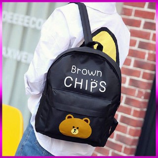 Balo đi học nam nữ 4 món Brown Chips hình gấu dễ thương