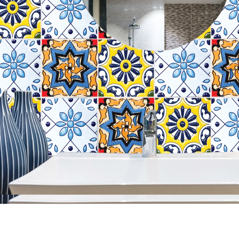 . 6PCS DIY Creative Art European-style Decorated Tile Sticking Bathroom Kitchen Home Wall Sticking Wallpaper ⓠ