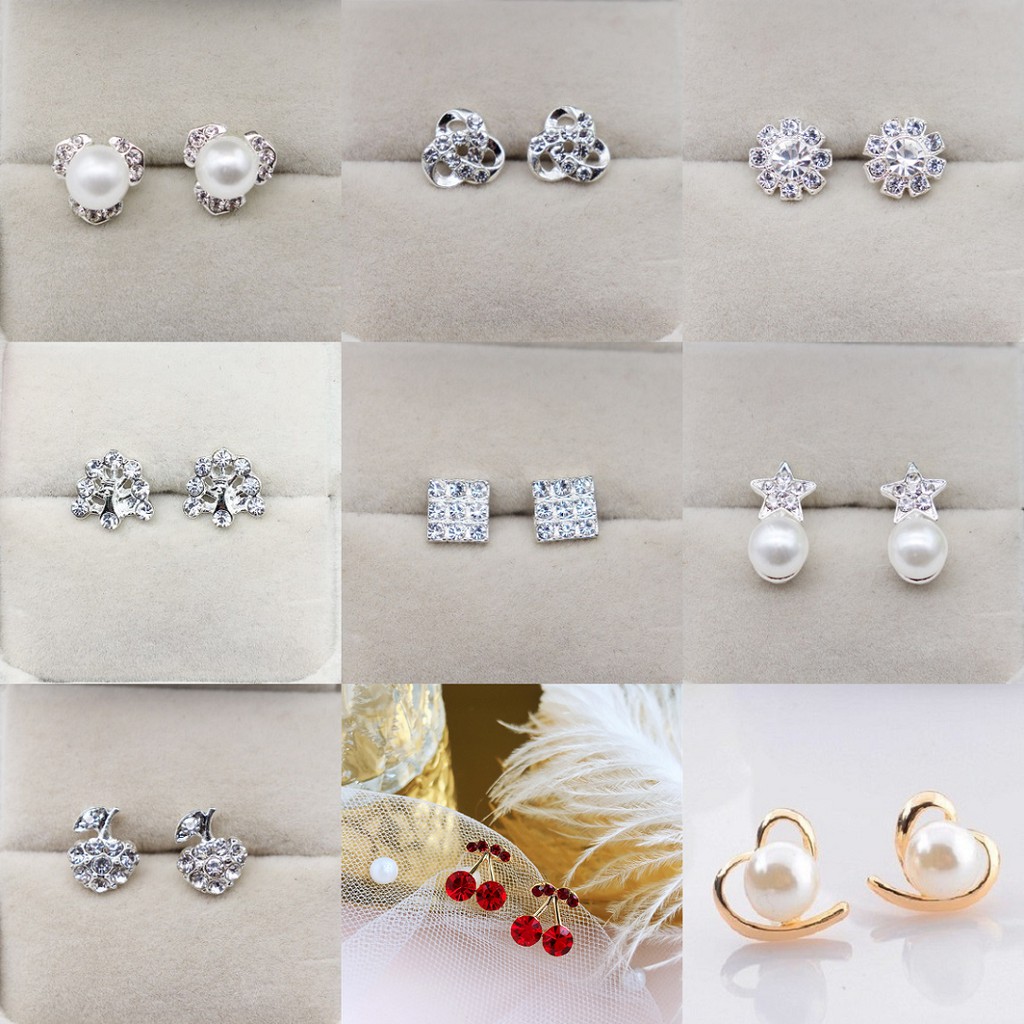 Bông tai nữ Hàn Quốc màu bạc đẹp nhỏ nhắn xinh xắn cá tính khuyên tai nữ hoa tai nữ khuyên nụ bông tai nụ hoa tai nụ