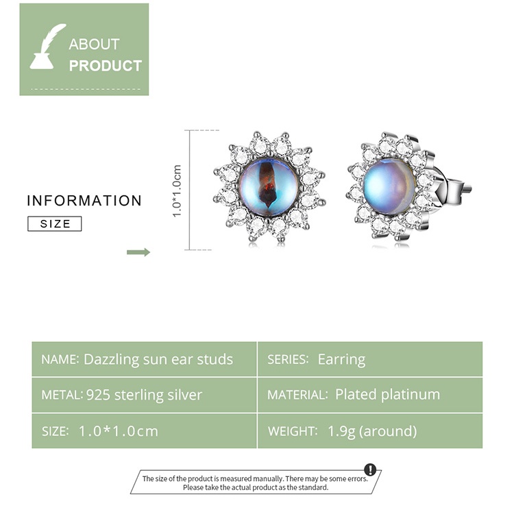 Khuyên tai Bamoer BSE570 bạc thật 925 hình mặt trời chói loá thời trang cho nữ