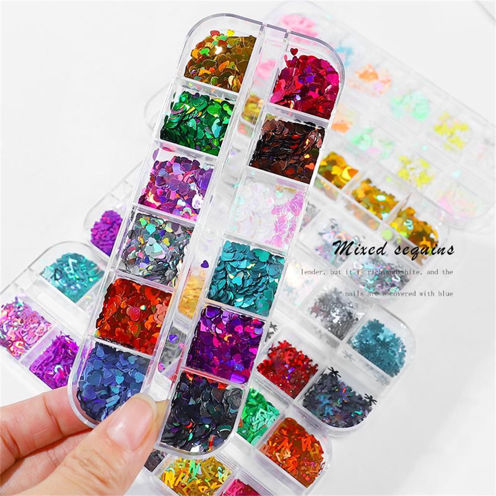 [Hàng mới về] Bột Kim Sa Lấp Lánh 3D Trang Trí Móng Tay 12 Ngăn Diy
