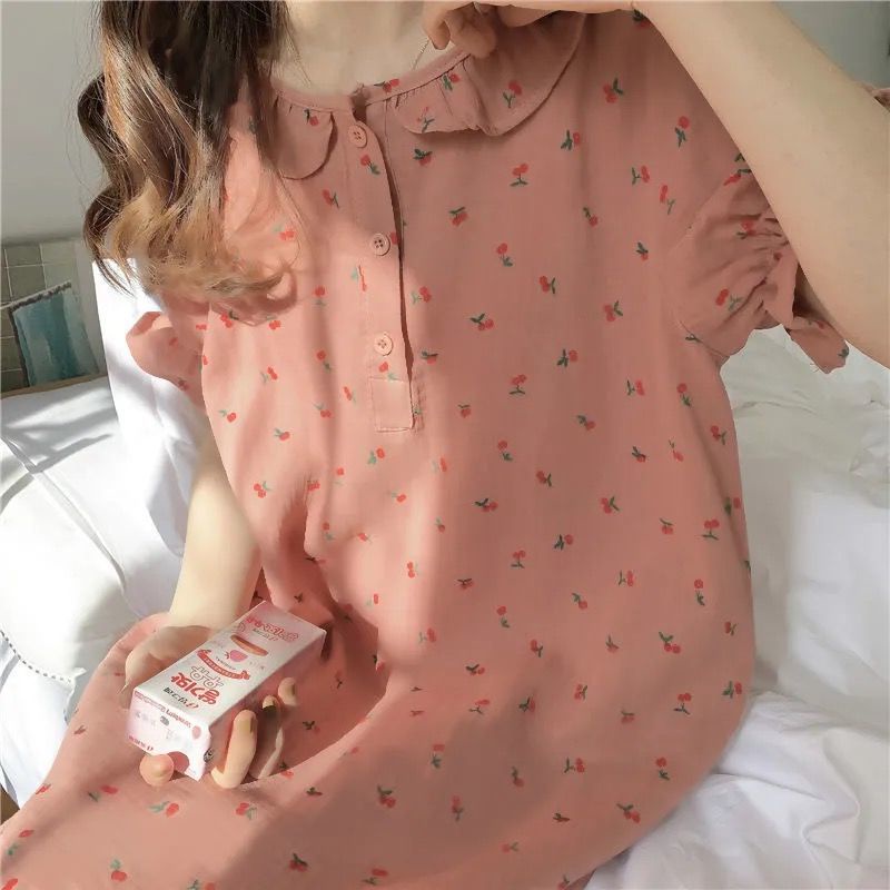 Korea sweet pajamas women summer net red cute princess style nightdress girls can wear home clothes outside long comfortable dress | BigBuy360 - bigbuy360.vn