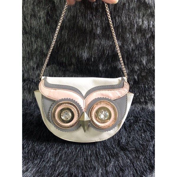 💚 👜 (Túi Si hiệu tuyển- secondhand) Túi si da thời trang hình con cú đính đá cho nữ