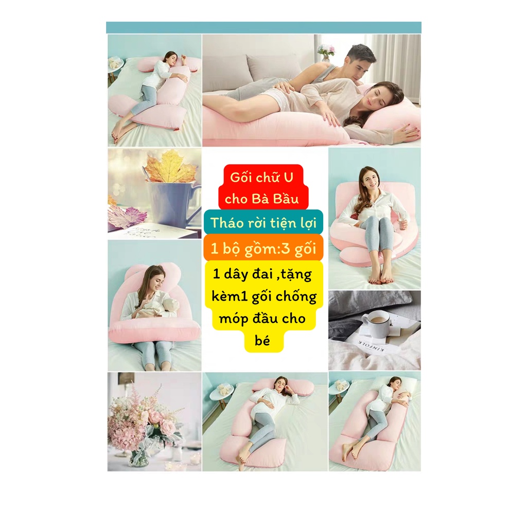 Gối Ôm Bà Bầu TẶNG GỐI CHỐNG MÓP ĐẦU CHO BÉ ( THÁO RỜI HÀNG CAO CẤP)