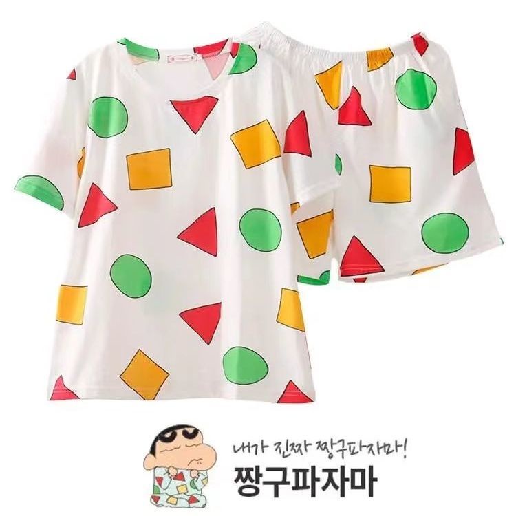 Bộ Đồ Ngủ Tay Ngắn Cổ Tròn In Hình Cậu Bé Bút Chì Shin-Chan Dễ Thương Dành Cho Nữ